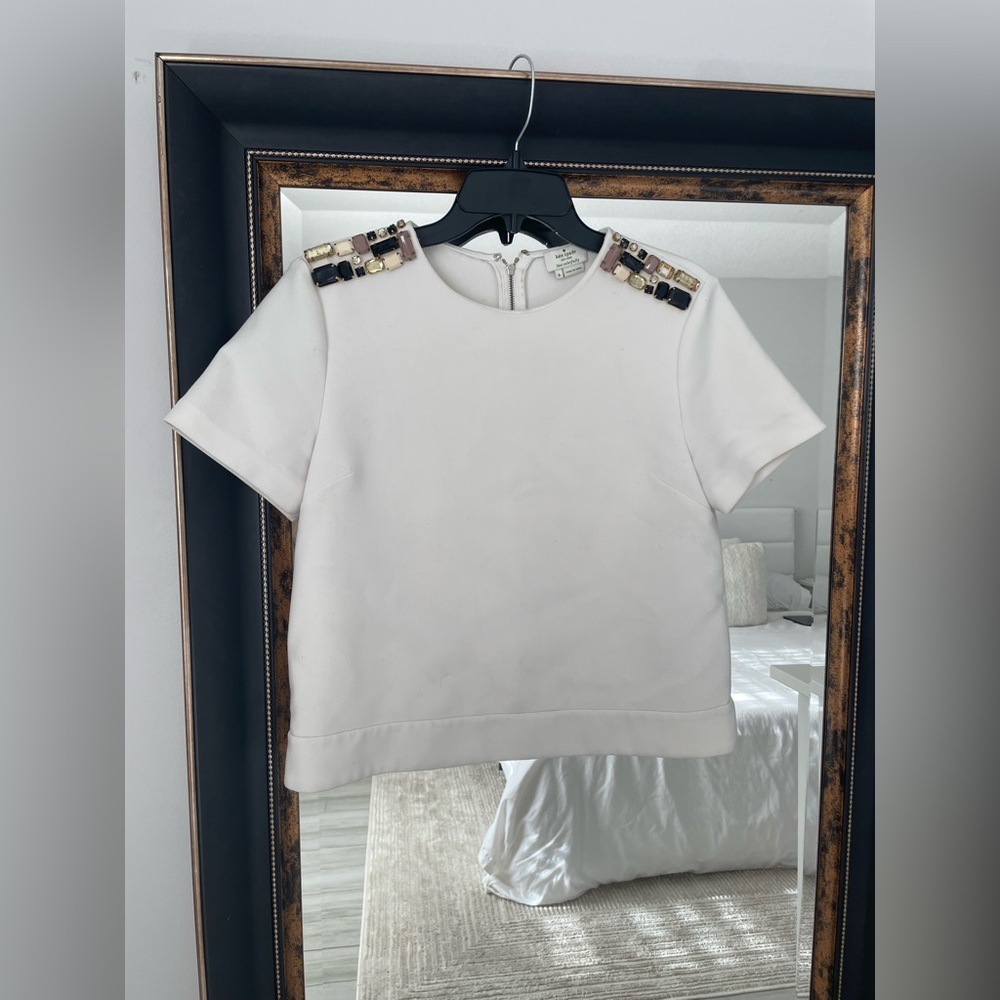 Kate Spade White Blouse with Embellished Shoulders - Picture 2 of 4